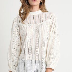 Banana Republic Mock Neck Peasant Eyelet Blouse